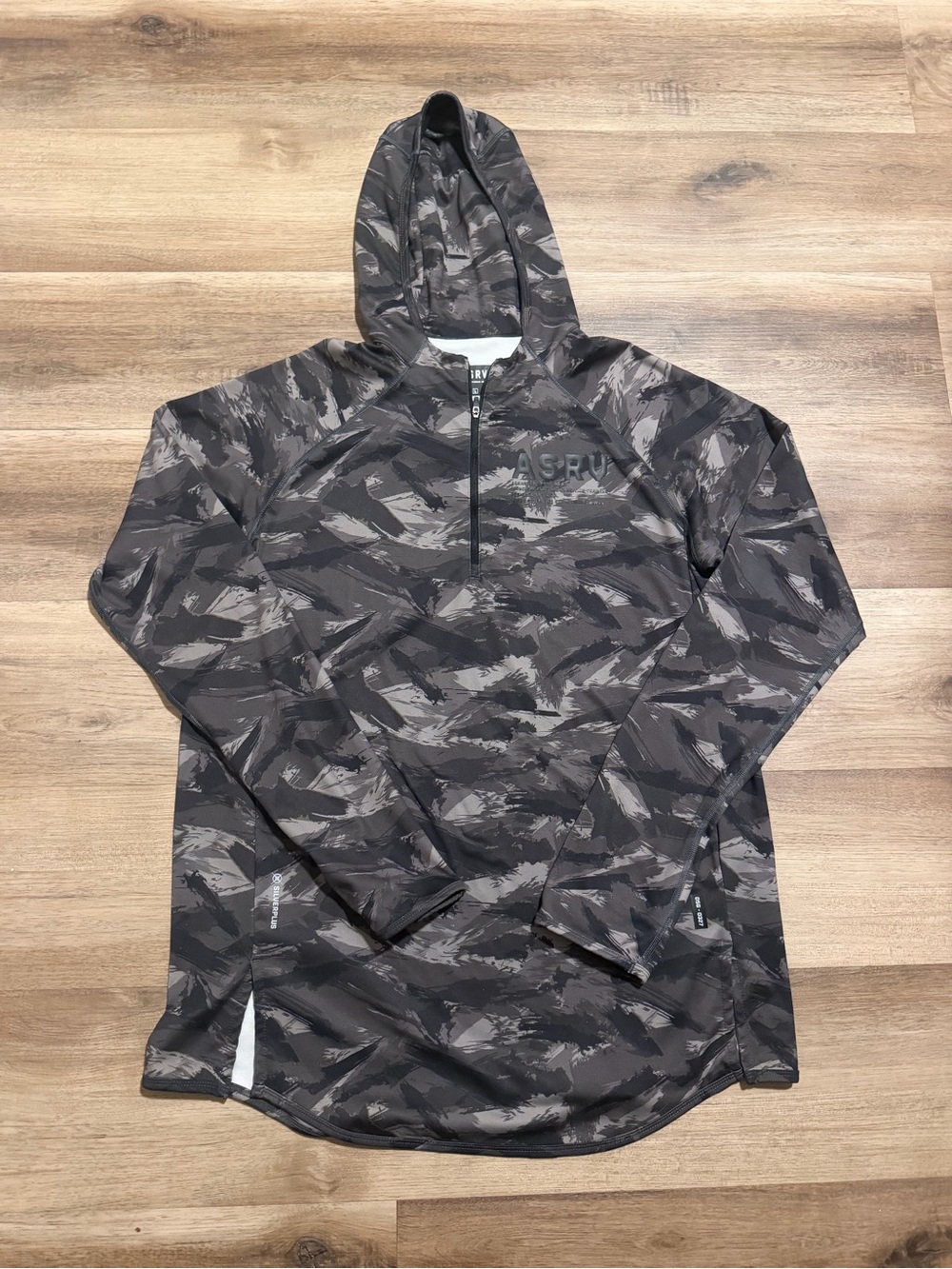 ASRV  SilverPlus Fitted Hoodie Large 1/4 Zip Shirt Black Gray Workout DSG 0327